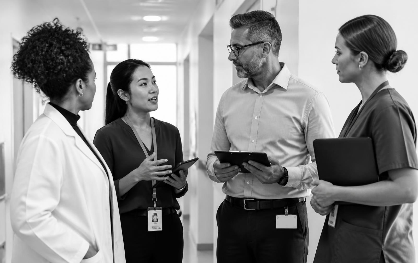 Health system staff and researchers in discussion
